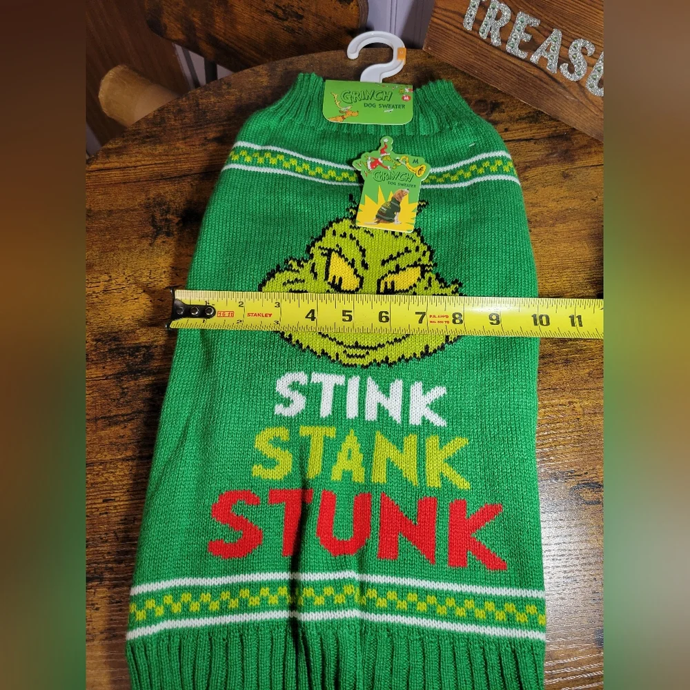 Dr Seuss Green Grinch Dog Sweater Stink stank stunck medium